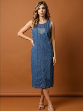 vintage denim dress 90S Classic Denim Button Maxi Dress-Grey/Blue main image 0